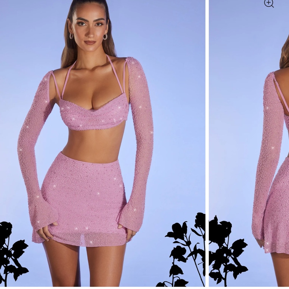 Oh Polly pink embellished skirt set